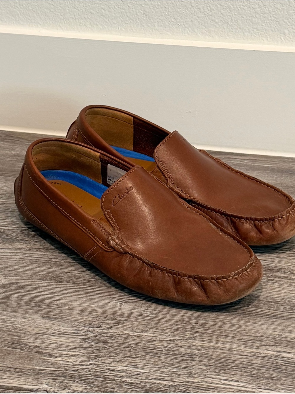 Clarks Markman Plain Men’s Dark Tan Leather Slip-On Moccasin Loafers size 9.5 M
